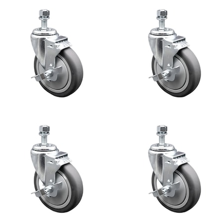 Service Caster 5 Inch SS Thermoplastic Rubber Swivel 1/2 Inch Threaded Stem Caster Set Brake SCC SCC-SSTS20S514-TPRB-TLB-121315-4